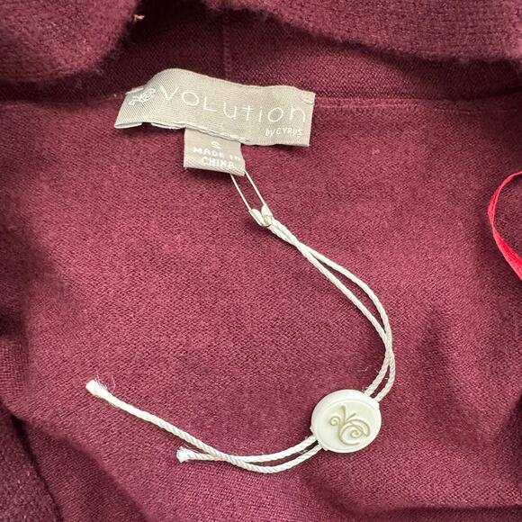 NWOT Evolution by Cyrus Open Cardigan 3/4 Sleeve Buttoned Cuffs Burgundy Size S - Picture 6 of 10